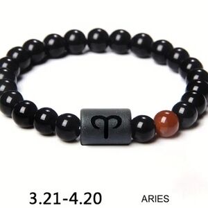 ♈️ Aries Zodiac Natural‎ Black Stone Bracelet Horoscope Jewelry